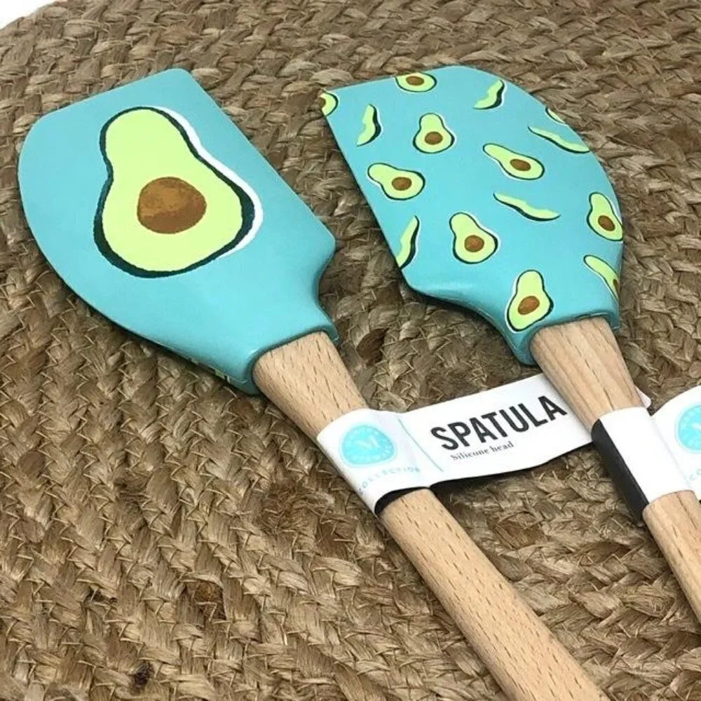Martha Stewart Avocado Silicone Spatulas Set of 2 NWT Beechwood Handles Utensils